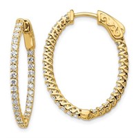 14k- Diamond Oval Hoop with Safety Clasp Earrings