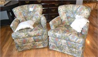 Matching Pair of Upholstered Swivel Rockers