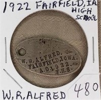 1922 Fairfield Iowa High School- Engraved WR