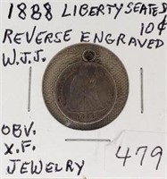 1888 Seated Liberty Dime OBV XF,Rev-engraved WJJ