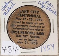 1959 Wooden Nickel Lake City Florida Centennial