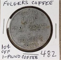 Folgers Coffee 10 Cent off 1 pound coffee token