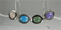 SILVER BRACELET BEZEL WITH MULTI COLOR GEMSTONES