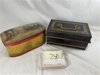 Vtg tin and tin lockbox with comparments