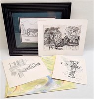 Mixed Paper Art - Sketches, Etchings, Water Color