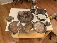 Assorted Silver Serving Trays and pieces