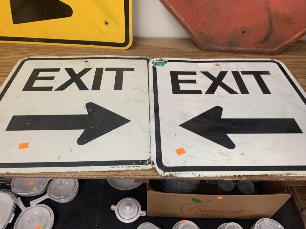 2 metal Exit signs