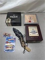 Cigar Boxes, Fan, and Hot Wheels Cars