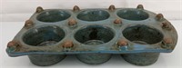 Vintage 6 hole stoneware pottery muffin pan