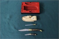 PAKISTAN FOLDING KNIFE SET,  WOOD W/ BRASS INLAY,