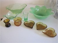 K-586 Green and Amber Depression Glass