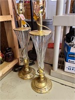 Pair of Brass and Glass Lamps
