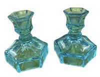 Blue Coin Glass Candle Holders