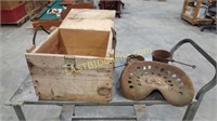 Vintage Tractor Seat, Pans and a Crate