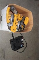 Box of Dewalt tools and Kenwith scanner