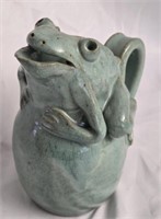 Signed Handmade Pottery Frog Pitcher
