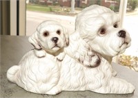 White Ceramic Poodle Dog & Puppy Figurine