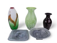 Art Glass Vases, Bowl, Plate (5)