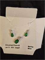 STERLING SILVER SIM EMERALD EARRINGS & PENDANT