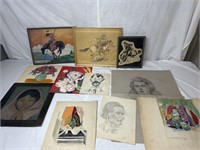 11PC lot of drawings and paintings