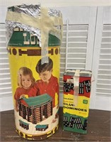 Vintage Lincoln logs & dominoes, containers are