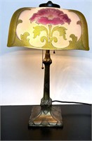 Antique Lamp with Hand Painted Cameo Glass Shade