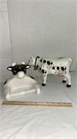 Porcelain Cow & Toothpick Holder, & Piggy Bank