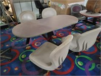 Bowling alley 4 swivel chairs attached to table