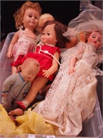 Container of vintage dolls including Tiny