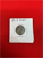 1891 V Nickel Five Cent Coin
