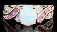 8Elegant Opal & Pink Topaz Dinner Ring