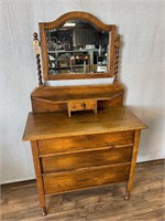 Antique Dresser w/Barley Twist Arm Cheval Mirror