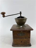 Antique wood and brass coffee grinder