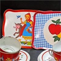 Vintage Tin Litho Children's Toy Dishes