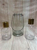 Milk Jug Lantern & Gold Rim Vases