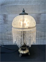 Victorian Lamp With Frosted Slag Glass Beaded Frin