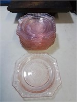 Set of 9 pink depression glass dessert plates 6