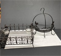 Fancy Iron Framed Pot Holder & Candle Holder