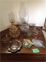 Oil lamp, Silver Dollar tray and more