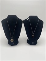 2 Necklaces - Heart With Cherub & Cross