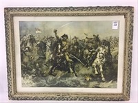 Antique Framed War Print w/ Teddy Roosevelt