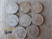 8 Canadian Silver Fifty Cents Coins
