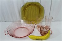 5 Pcs. Pink & Amber Depression-Era Glassware