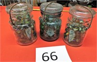 Three Locking Ball Jars Full of Marbles