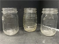 (2) Bicentennial Mason jars & (1) Barrel shaped