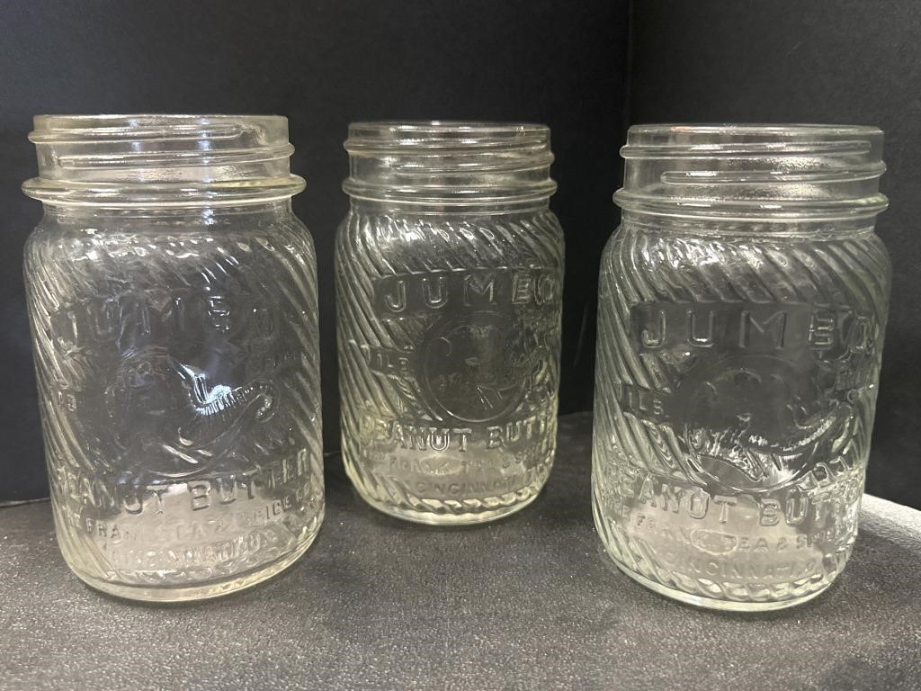 (3) Jumbo Peanut Butter Glass Jars, 1lb