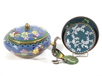 4 Pieces Chinese Cloisonne Lidded Bowl, Dishes +