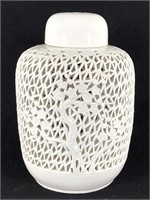 Chinese Blanc de Chine Pierced White Ceramic Jar