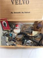 Cigar box with miscellaneous jewelry and