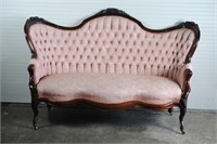 Carved Walnut Settee w/ Tufted Back